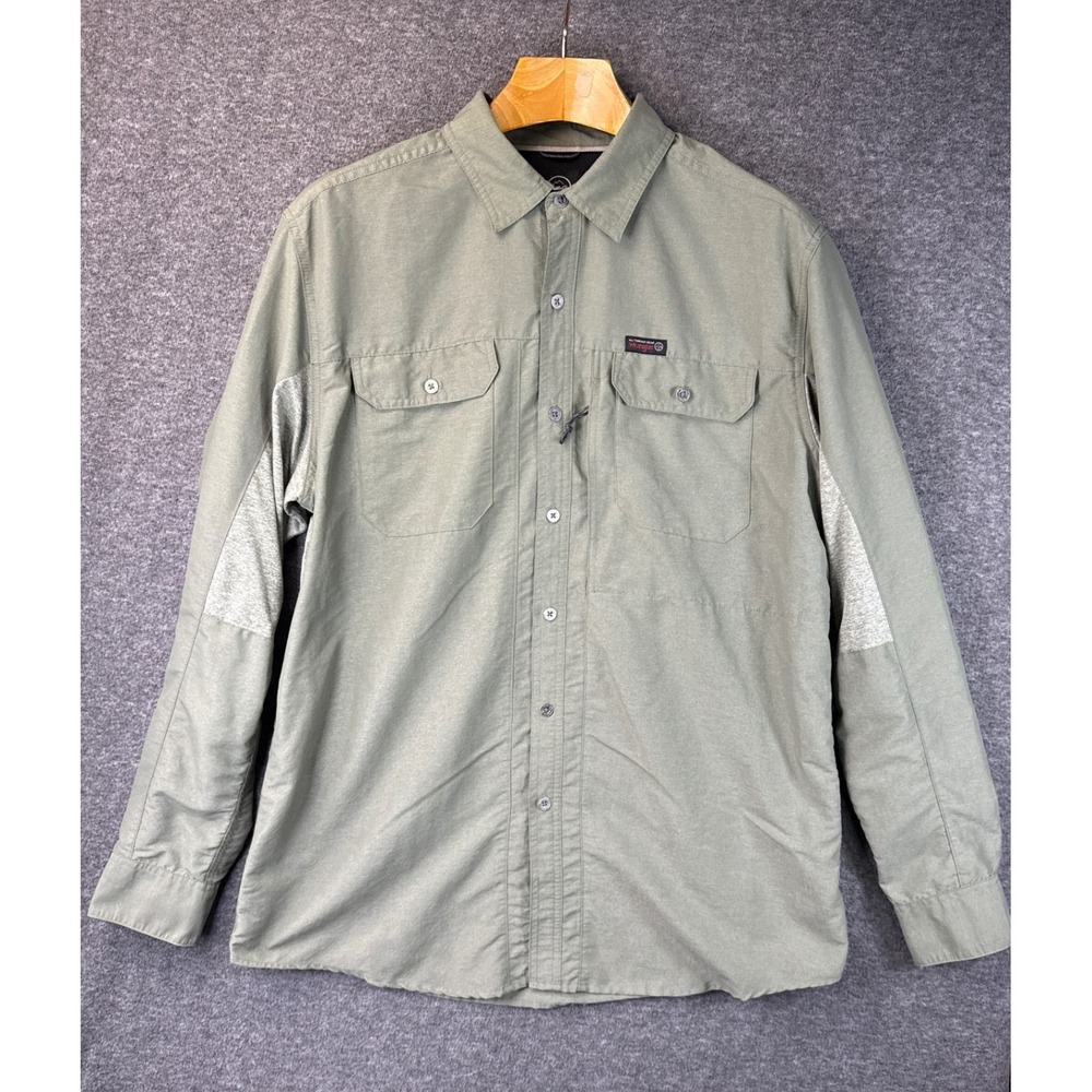 Wrangler ATG Olive Green Long Sleeve Button Down Outdoor Shirt Men L Vented Fish